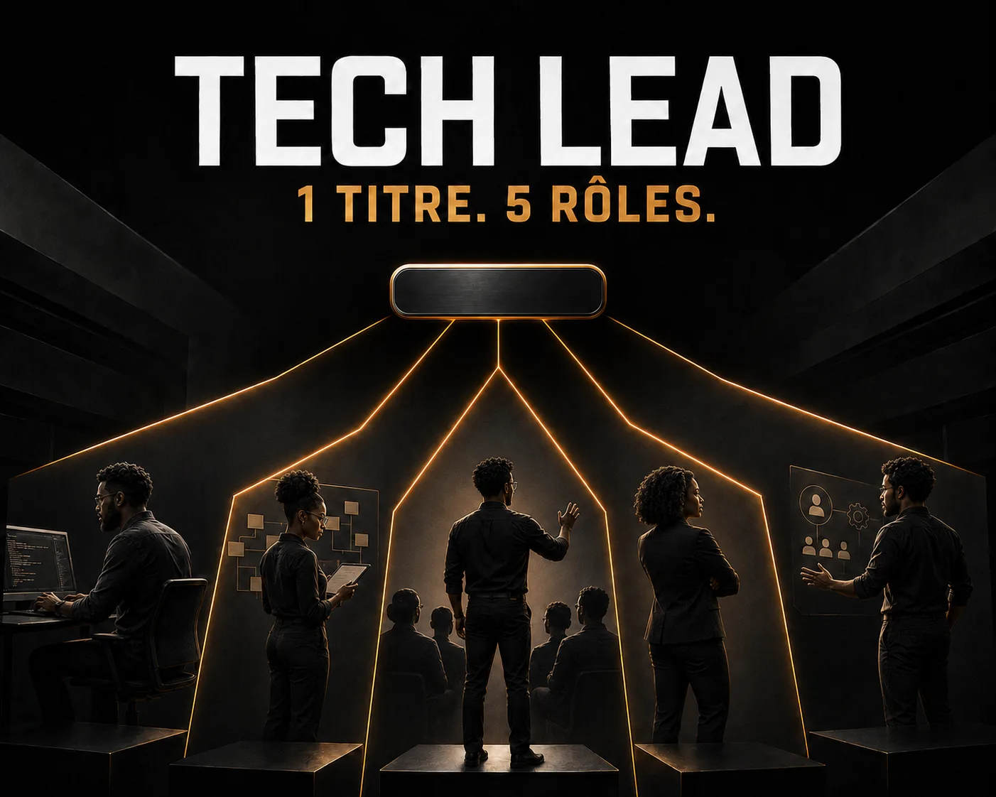 Illustration éditoriale : un même titre de Tech Lead recouvrant cinq rôles différents en entreprise.