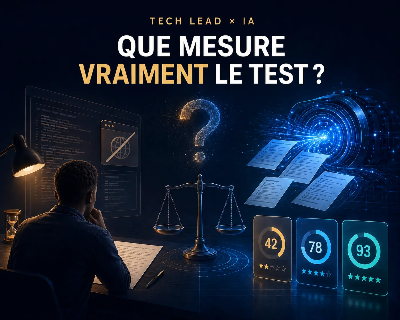 Un Tech Lead devant un test fermé, face à une IA produisant plusieurs copies et trois notes différentes.